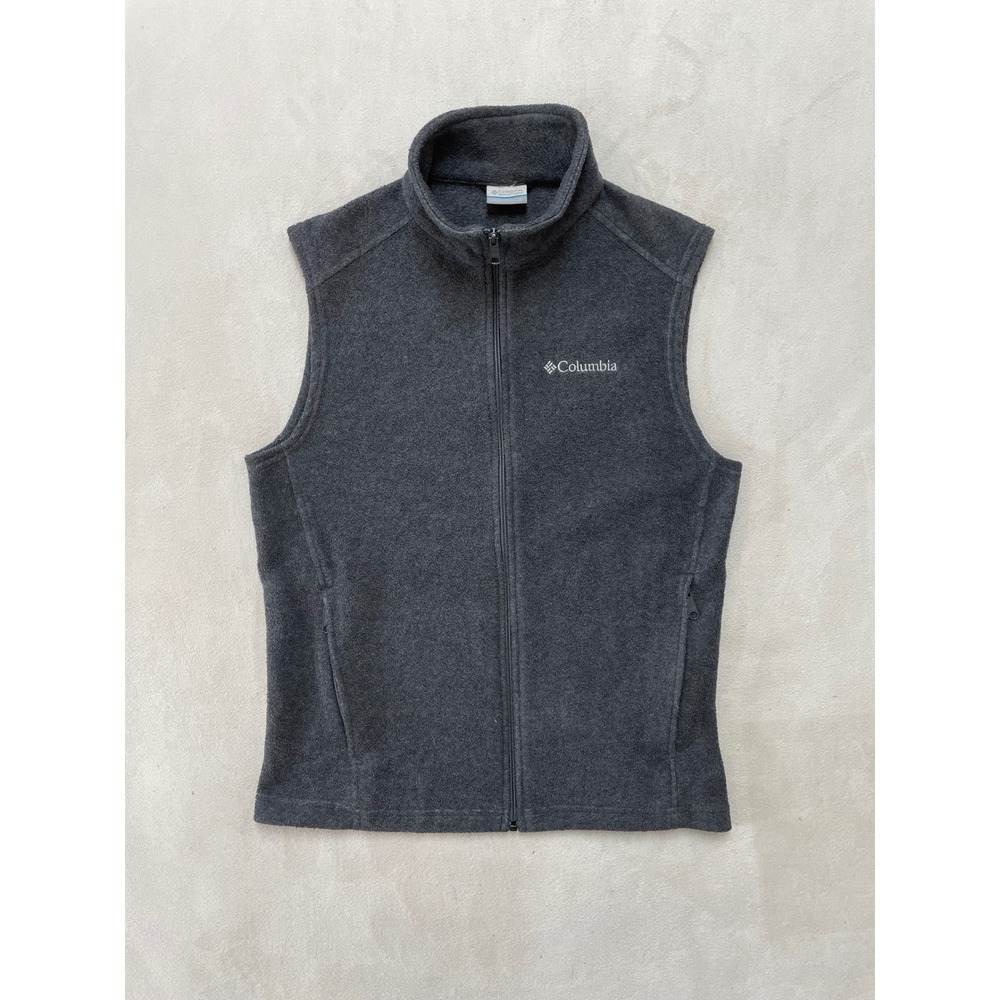 Columbia Mens Fleece Vest Small Gray Full Zip Mock Neck Pockets RN 69724
